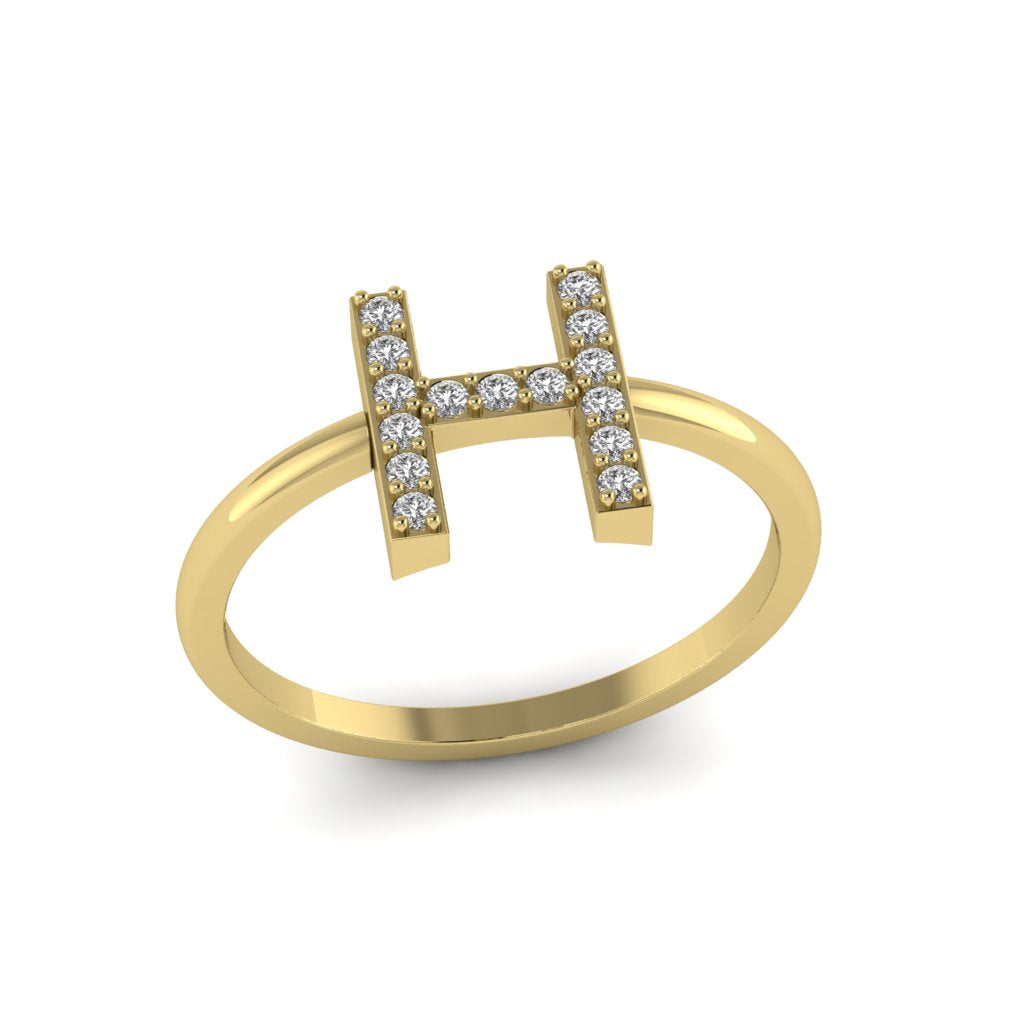 Letter H Ring In Gold Or Silver With Diamonds