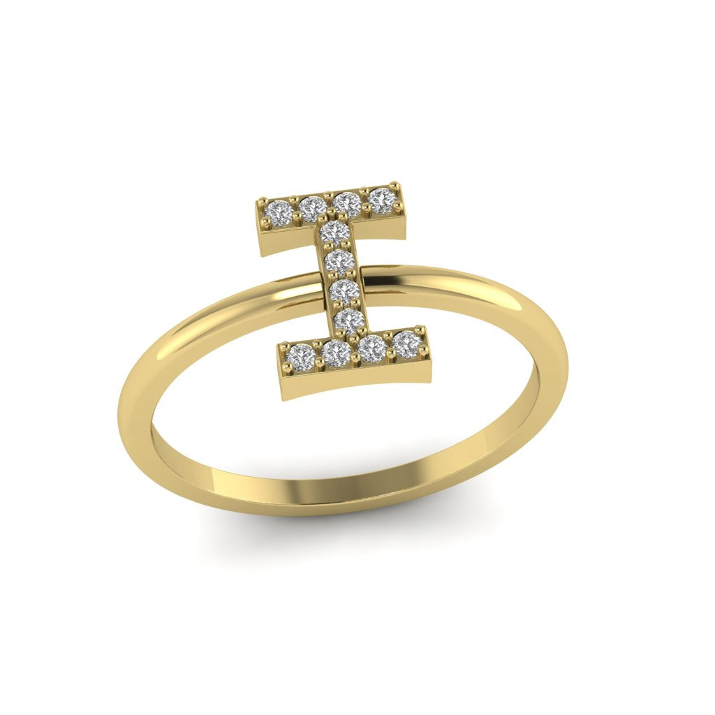 Letter I Ring In Gold Or Silver With Diamonds