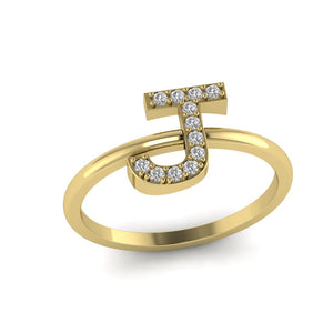 Letter J Ring In Gold Or Silver With Diamonds