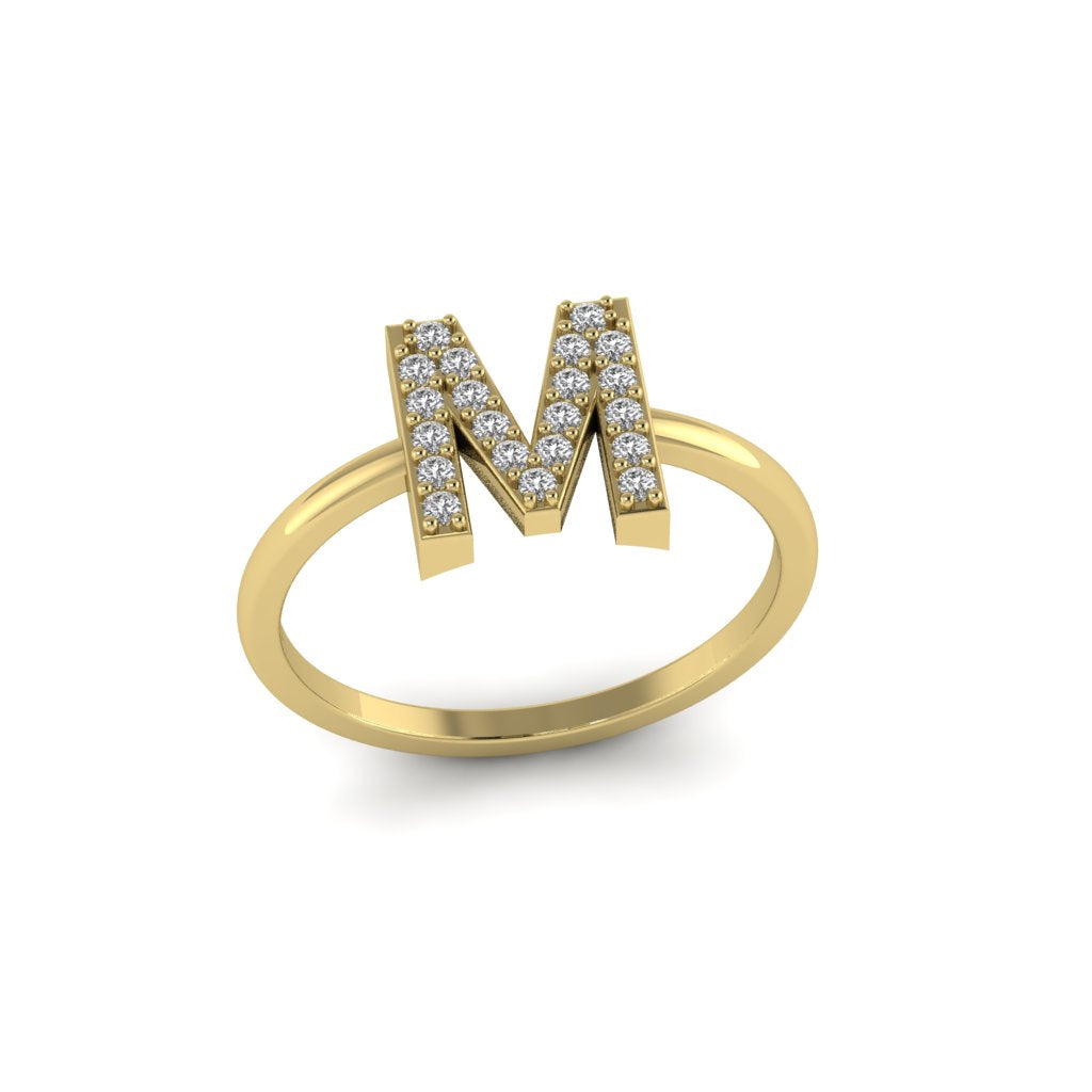 Letter M Ring In Gold Or Silver With Diamonds