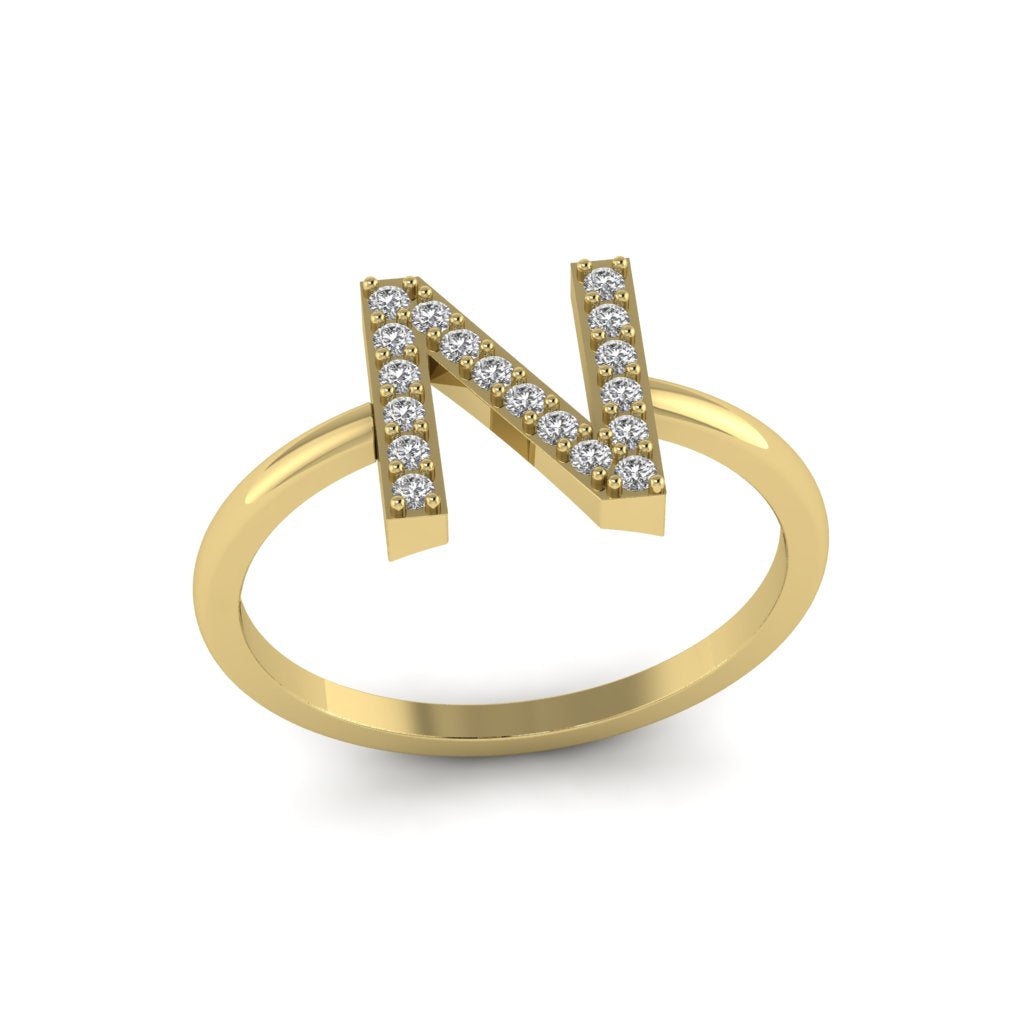 Letter N Ring In Gold Or Silver With Diamonds