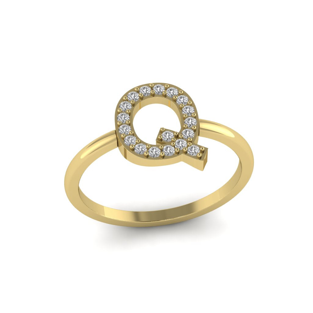 Letter Q Ring In Gold Or Silver With Diamonds