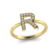 Load image into Gallery viewer, Letter R Ring In Gold Or Silver With Diamonds
