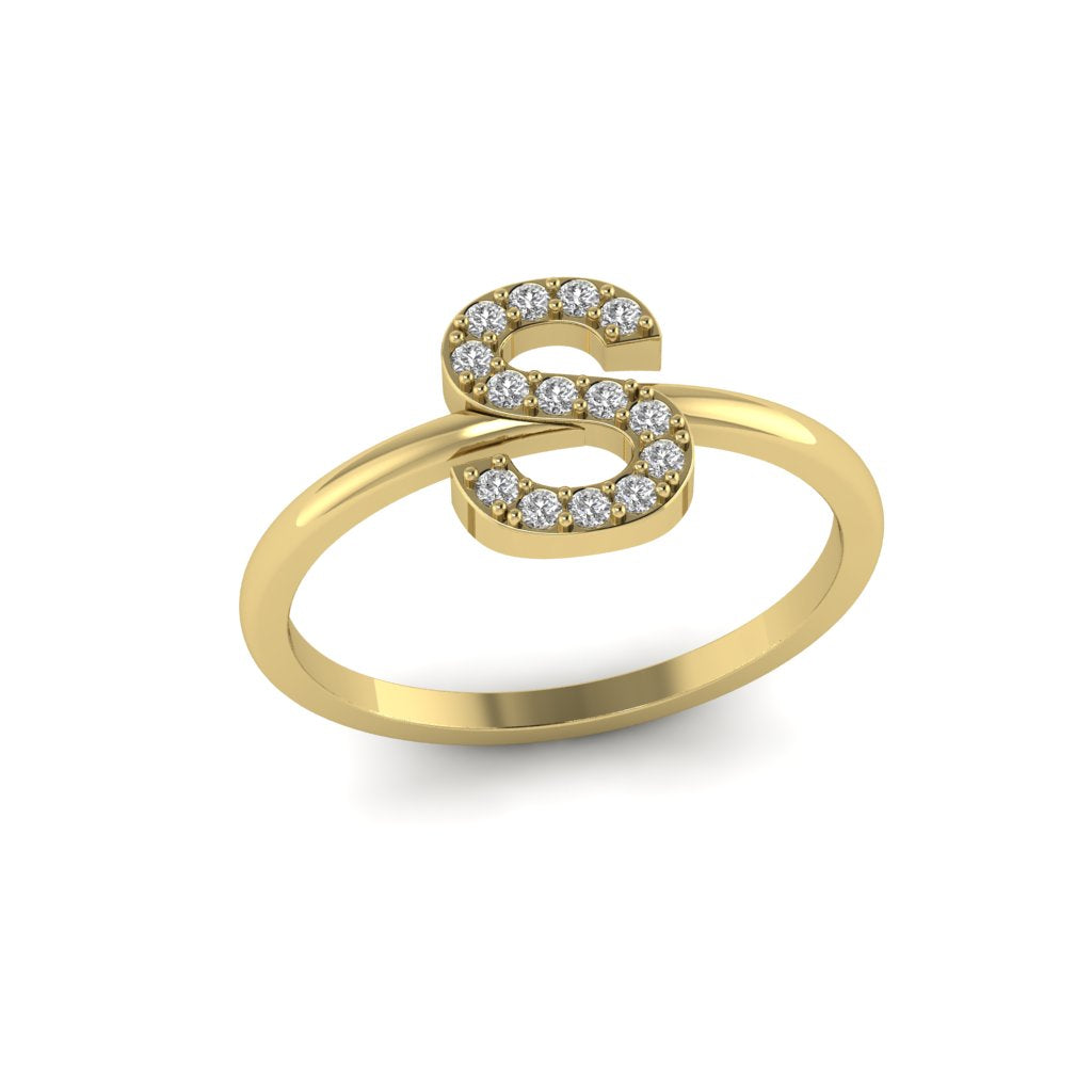 Letter S Ring In Gold Or Silver With Diamonds