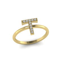 Load image into Gallery viewer, Letter T Ring In Gold Or Silver With Diamonds
