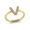 Letter V Ring In Gold Or Silver With Diamonds