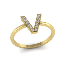 Load image into Gallery viewer, Letter V Ring In Gold Or Silver With Diamonds
