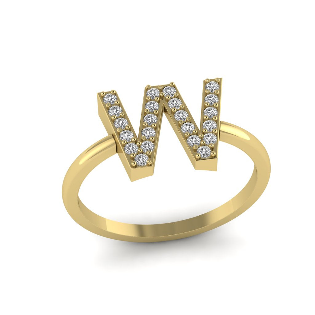 Letter W Ring In Gold Or Silver With Diamonds