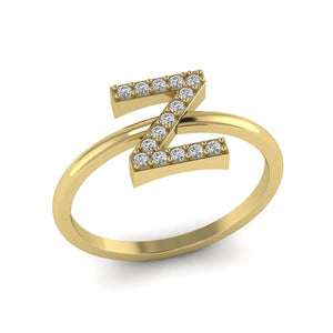 Letter Z Ring In Gold Or Silver With Diamonds