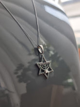 Load image into Gallery viewer, Menorah Pendant with Diamonds with Star of David | Judaism II
