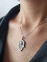 Load image into Gallery viewer, Hamsa Amulet Pendant Covered in White Diamonds | Hamsa I
