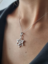 Load image into Gallery viewer, Menorah Pendant with Diamonds with Star of David | Judaism II
