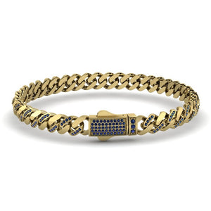 Cuban Style Bracelet with Blue Sapphires