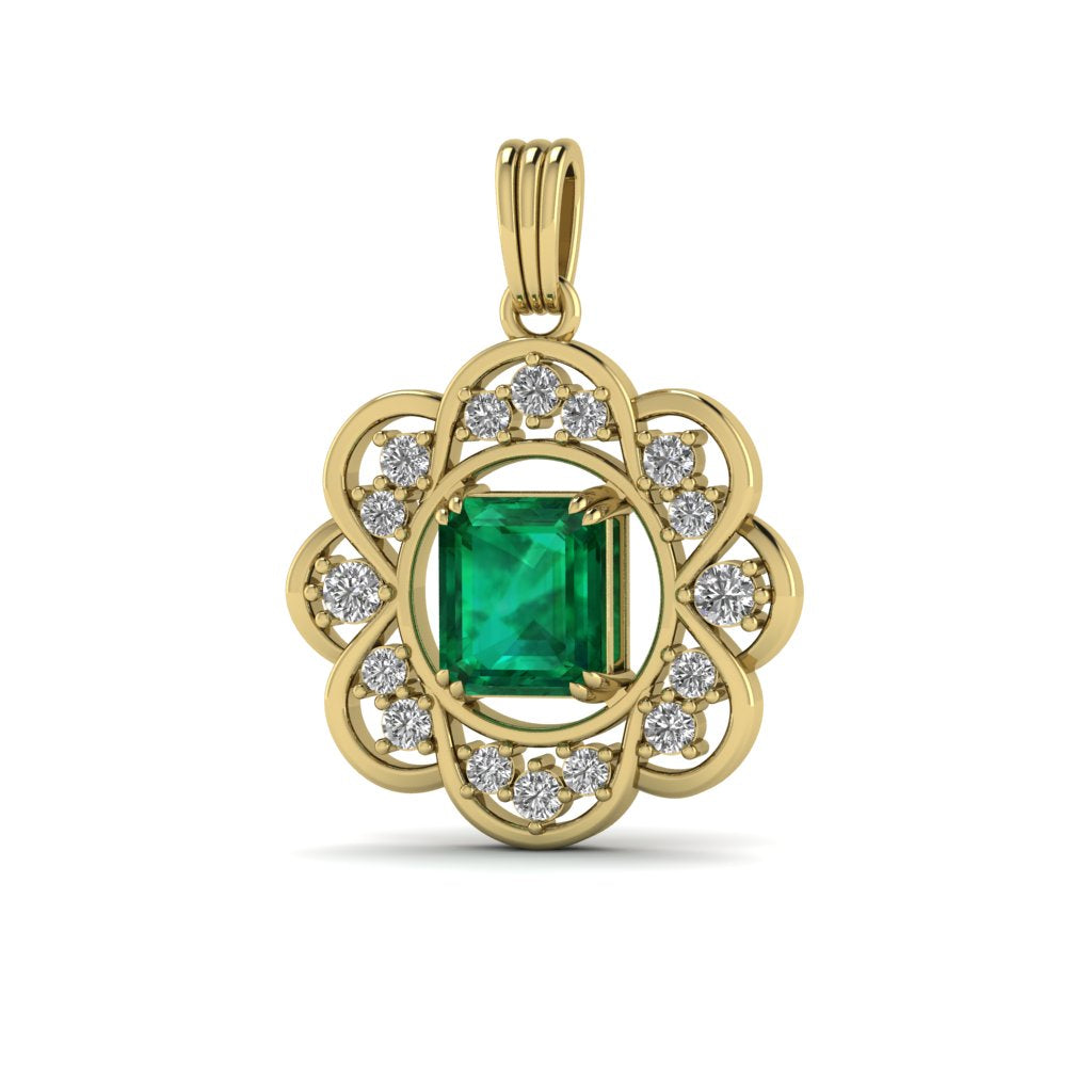 18K Gold Pendant with 1.68 cts Colombian Emerald and White Natural Diamonds