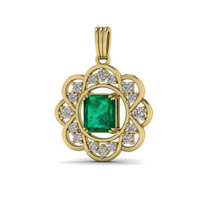 18K Gold Pendant with 1.68 cts Colombian Emerald and White Natural Diamonds