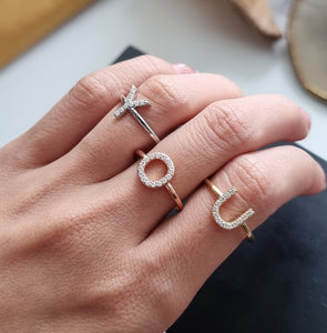 Letter D Ring In Gold Or Silver With Diamonds