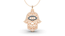 Load image into Gallery viewer, Diamond and Sapphire Hand Amulet Pendant | Hamsa VII
