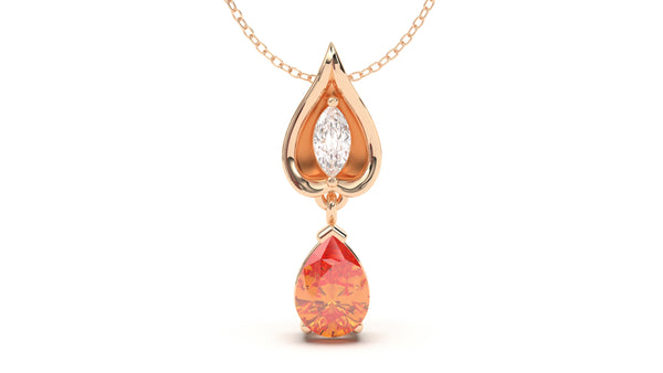 Pendant with Pearshape Orange Sapphire and a White Marquise Diamond | Bloom Flora III