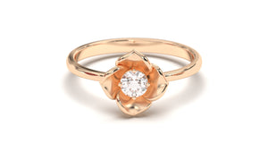 Flower Theme Ring with a Single Round White Diamond | Bloom Flora XIV