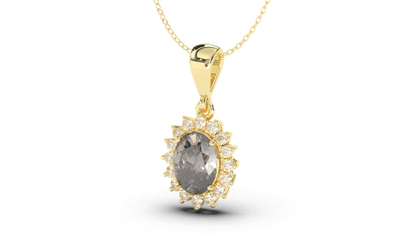 Vintage Style Pendant with Oval Cut Smoky Quartz Complimented by White Round Diamonds | Heritage Retro IX