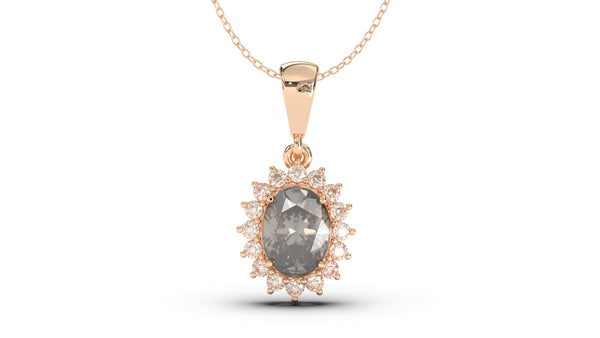 Vintage Style Pendant with Oval Cut Smoky Quartz Complimented by White Round Diamonds | Heritage Retro IX