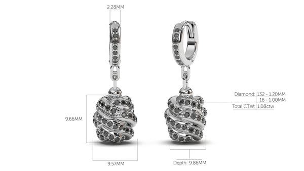 Braid Style Earrings Encrusted with Round Black Diamonds | Knots Twist II