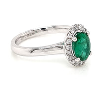 Load image into Gallery viewer, Emerald Halo Ring with White Diamonds made in 9K White Gold
