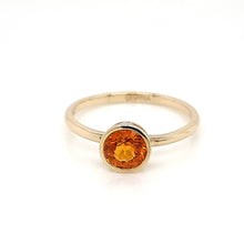 Load image into Gallery viewer, Solitaire Orange Sapphire Ring in Bezel Setting made of 14K Yellow Gold 1.22 TCW
