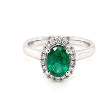 Load image into Gallery viewer, Emerald Halo Ring with White Diamonds made in 9K White Gold
