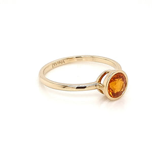 Solitaire Orange Sapphire Ring in Bezel Setting made of 14K Yellow Gold 1.22 TCW