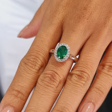 Load image into Gallery viewer, Emerald Halo Ring with White Diamonds made in 9K White Gold
